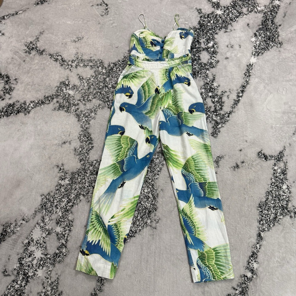 Farm Rio Jumpsuit Womens Size XS Tropical Bird Parrot Print Strapless